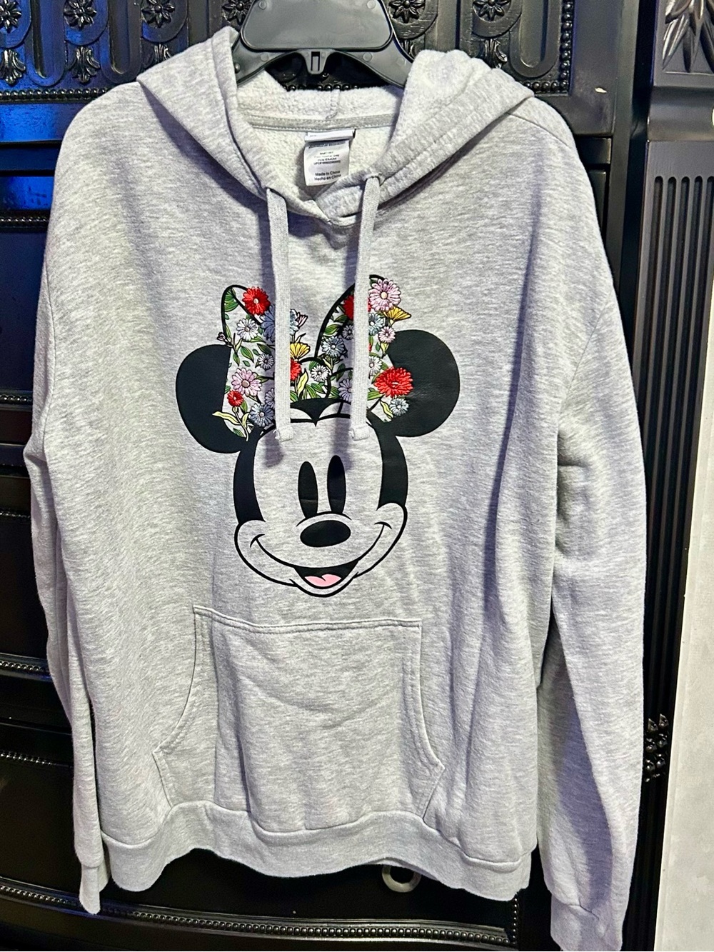 Disney Gray Minnie Mouse Floral-Ears Hoodie